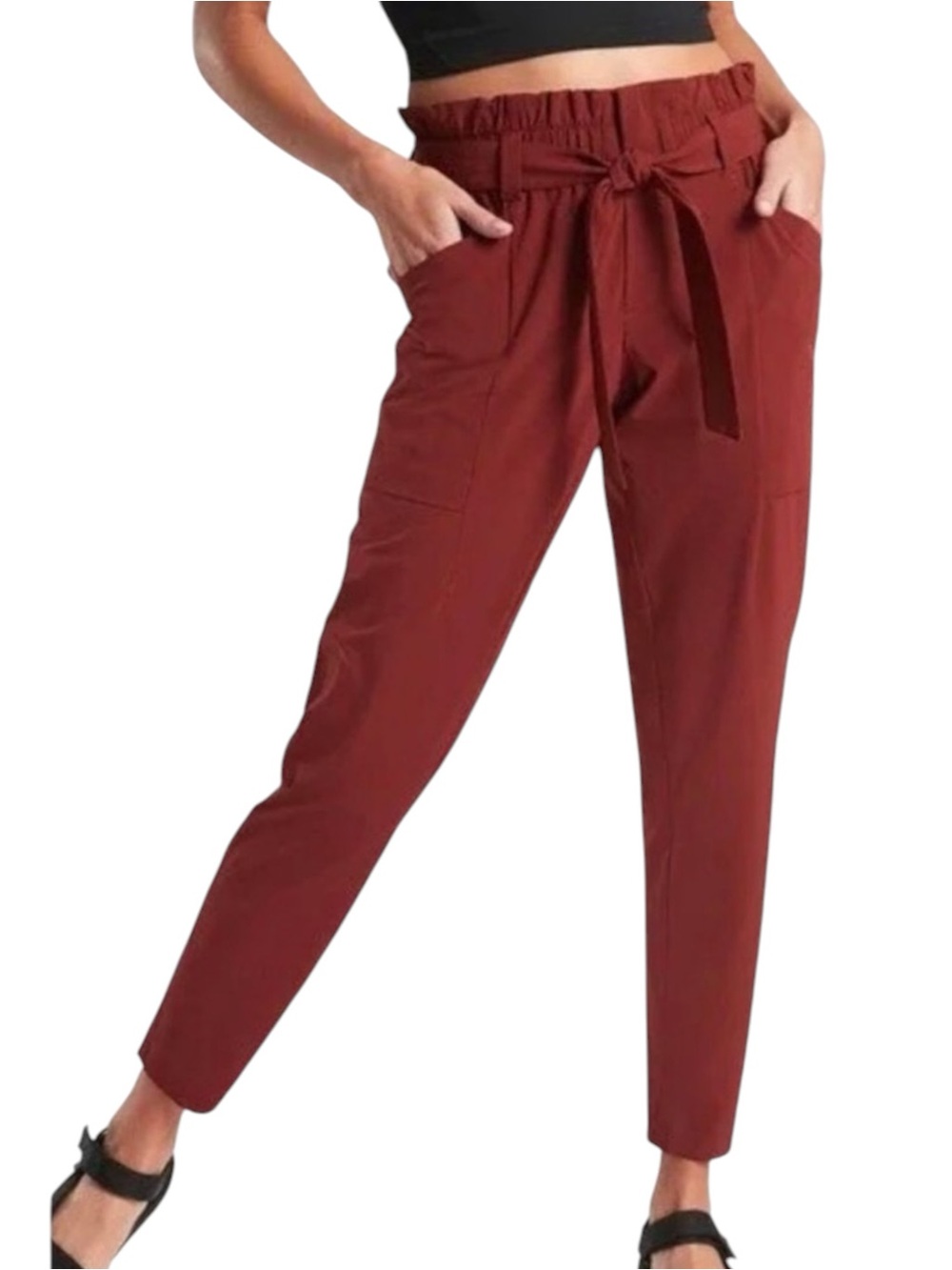 ATHLETA Skyline Paperbag High Rise Belted Travel Pants Cinnamon 6